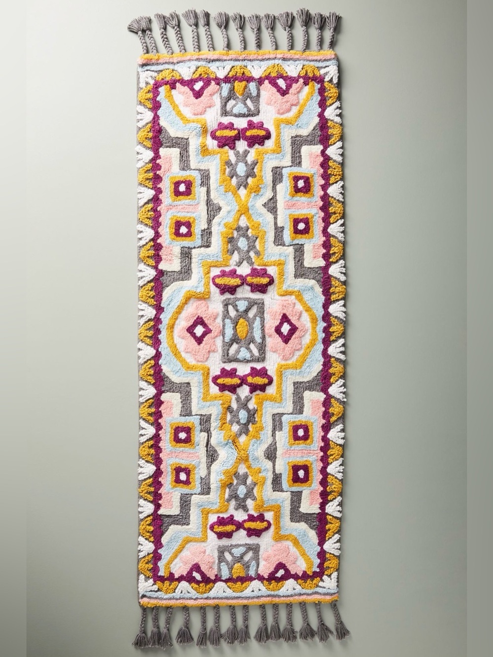 Anthropologie Boho Rug in Pink, Yellow & Gray